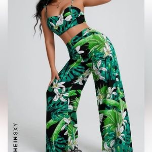 Tropical Print Wide Leg Pant set